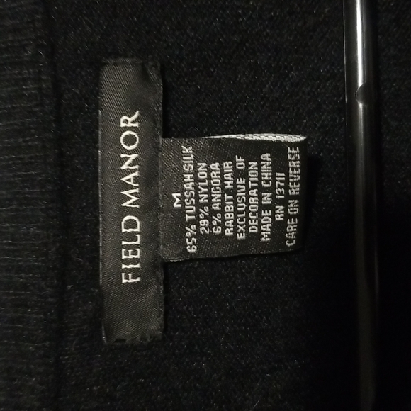 Field Manor Black Button Down 3/4 Tussah Silk Blend Cardigan size Medium - Picture 3 of 7